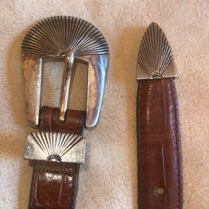 ONYX  vintage 1990 leather belt faux crocodile silver buckle and end cap size 34